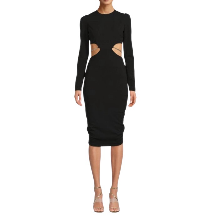 Hp Nwt Lea & Viola Cut-Out Bodycon Midi Dress W/Chain Detail, Black, Large